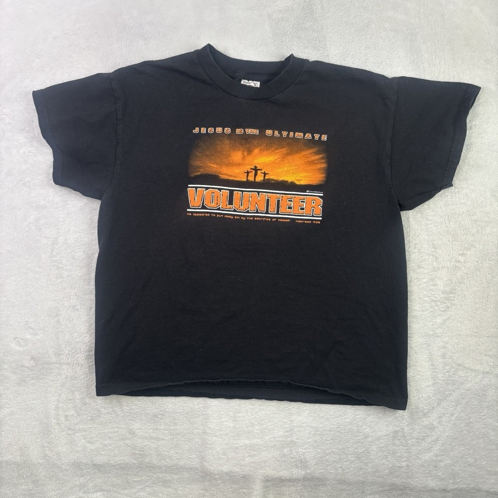 VTG Delta Jesus Is the Ultimate Volunteer Black SS Graphic Shirt Youth XL